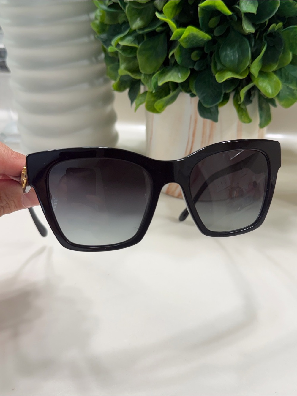 Balenciaga Black Gradient Square Women's Sunglasses with Gold Detail